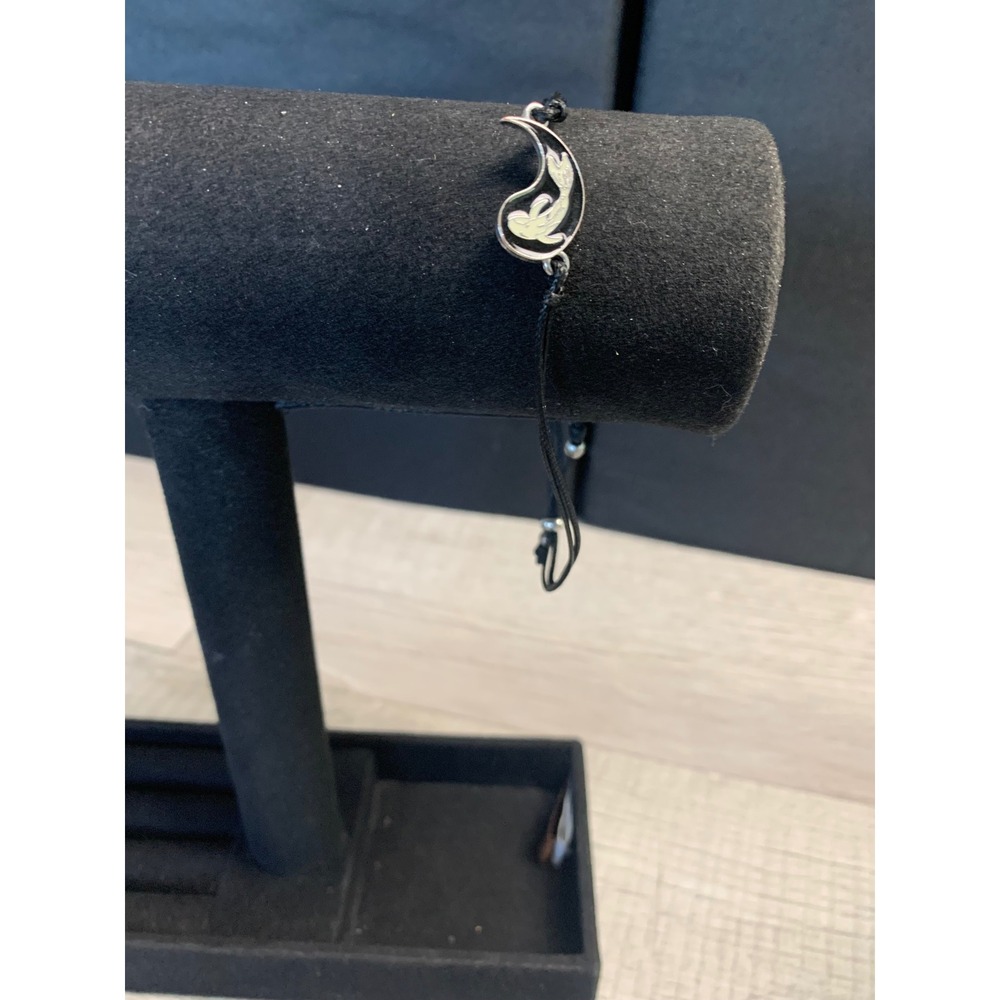 Yin Yang Koi Fish Adjustable Cord Bracelet Black Enamel Moon Charm Harmony